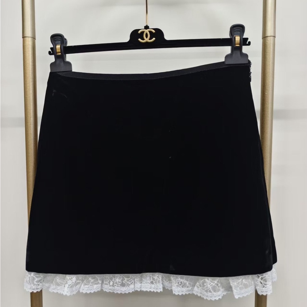 Authentic Miu Miu Black Velvet Jacket and Skirt Set with Gold Accents - Picture 3 of 5